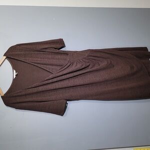 STUDIO AA 3/4 Sleeve Brown Faux Wrap Knee Length Dress